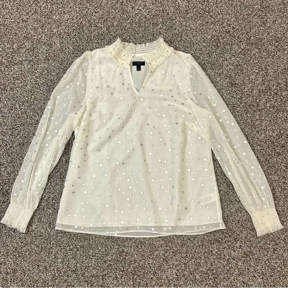 Talbots Ivory Sheer Blouse with Metallic Dot Detail - Picture 2 of 7
